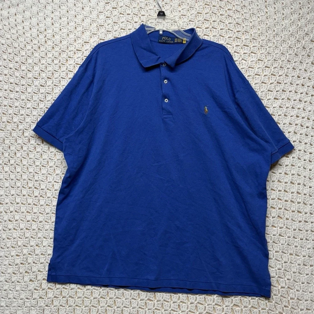 Polo Ralph Lauren Shirt Mens 2X Big Blue Adult Cotton Short Sleeve Pony Rugby